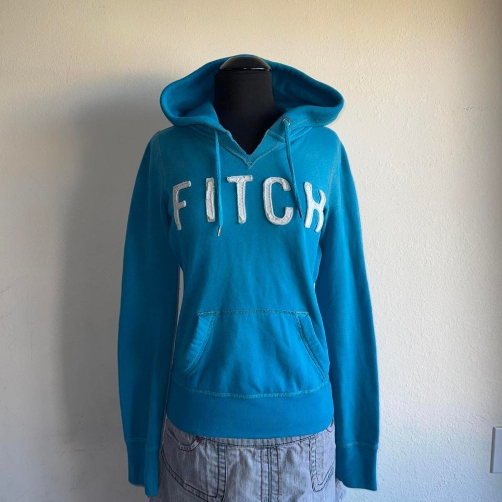 Abercrombie & Fitch Teal Blue Pullover Hoodie Fitch Applique Logo Y2K Preppy S